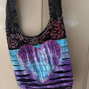 Embroidered Heart Bag - Black, Blue, Purple w/ black jean material (FREE socks)